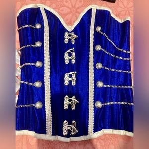 Rich royal blue satin steel boned corset
